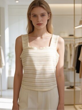 NSR Beige Ribbed Knit Tank Top Neutral Sleeveless Size L